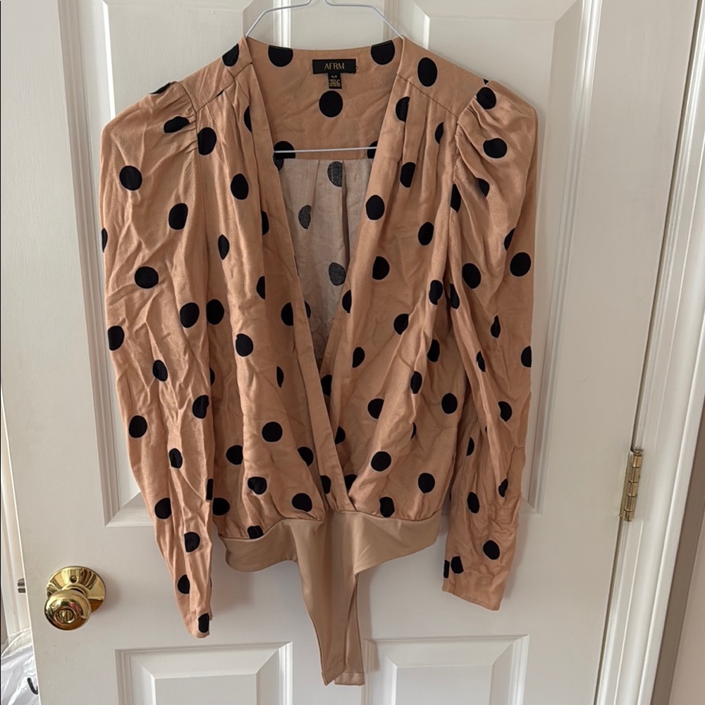 AFRM Tan and Black Polka Dot Bodysuit